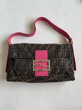 Fendi Large Monogram Baguette with Pink Trim